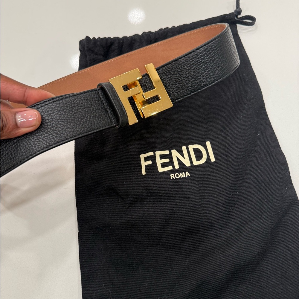 Fendi Black Belt with Gold Logo Buckle